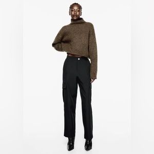 Zara Straight Leg Black Cargo Dress Pants